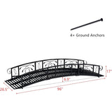 Outdoor 8-Ft Heavy Duty Black Metal Arch Garden Bridge with Side Rails - FREE SHIPPING