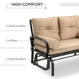 Outdoor Garden Patio Rocking Glider Chair Loveseat with Tan Khaki Cushions - FREE SHIPPING