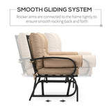Outdoor Garden Patio Rocking Glider Chair Loveseat with Tan Khaki Cushions - FREE SHIPPING