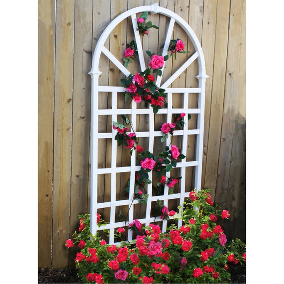 77-inch Outdoor White Vinyl Lattice Garden Trellis with Arched Top - FREE SHIPPING