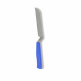 Harvest Knife for Spinach & Leafy Greens- Serrated with a blue handle on a white background