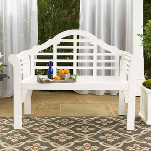 4-Ft. Folding White Wood Patio Garden Outdoor Bench with Scrolled Arms - FREE SHIPPING