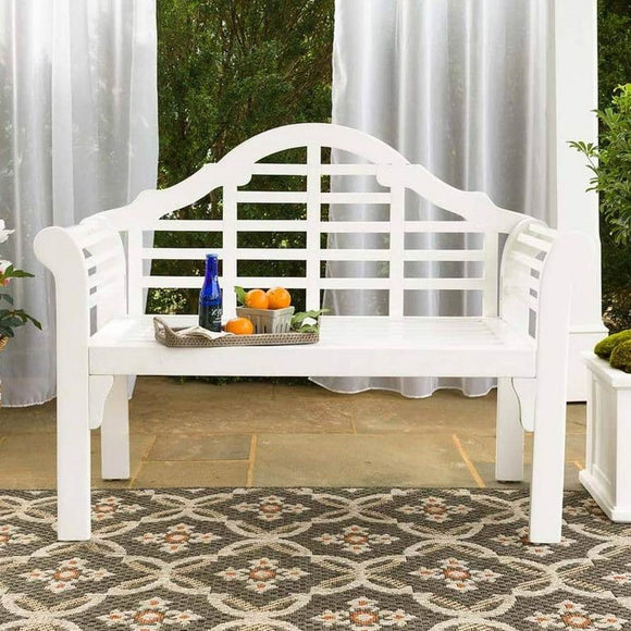 4-Ft. Folding White Wood Patio Garden Outdoor Bench with Scrolled Arms - FREE SHIPPING