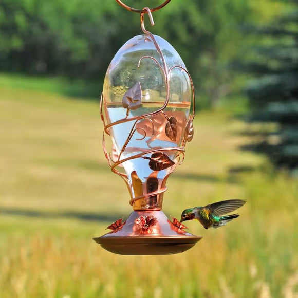 Copper and Glass Hummingbird Feeder - 32 Fl. oz. Nectar Capacity - FREE SHIPPING
