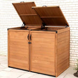 Outdoor Solid Wood Trash Can Garbage Bin Storage Shed - Holds 2 Trash Bins - FREE SHIPPING