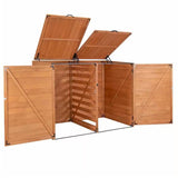 Outdoor Solid Wood Trash Can Garbage Bin Storage Shed - Holds 2 Trash Bins - FREE SHIPPING