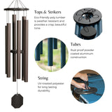 Whispers in the Wind Series Wind Chime components with text on eco-friendly materials and construction details.