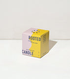 Boxed candle labeled 'Rooted' on a white background Rooted Candles Planters