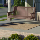 Traditional Porch Swing bench swing on a porch with a house and garden in the background