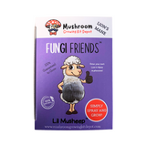 Fungi Friends mushroom growing kit packaging with cartoon sheep character on a white background