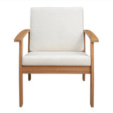 Wooden armchair with white cushion on a white background