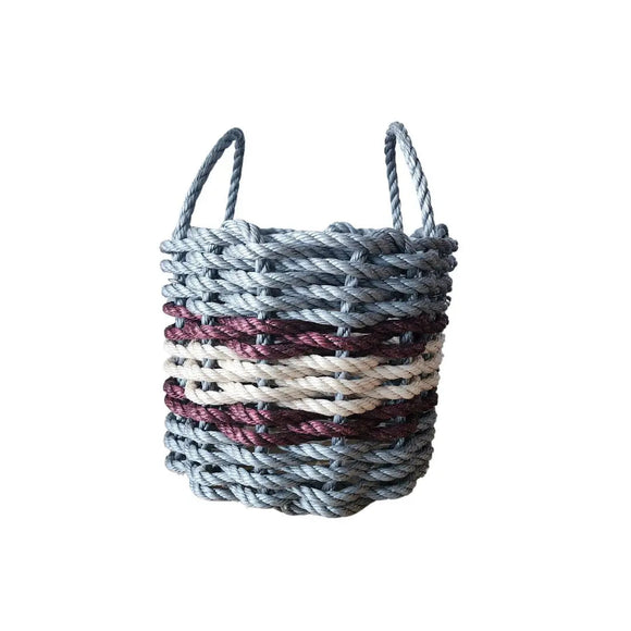 Lobster Rope Basket Light Gray and Light Tan, Burgundy Accents - FREE SHIPPING