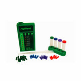 Rapid test device with colorful sample vials on a white background