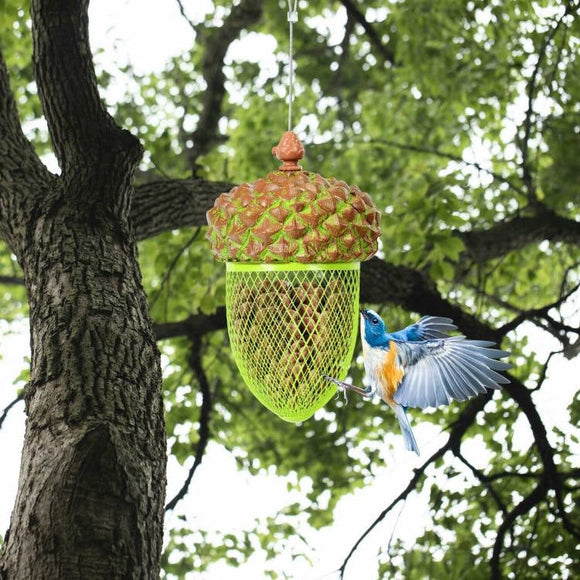 Outdoor Metal Mesh Bird Feeder with Metal Acorn Roof - FREE SHIPPING