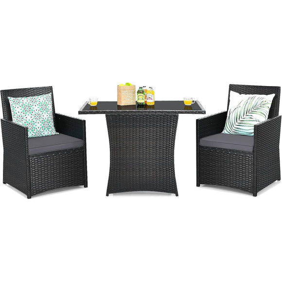 3-Piece Outdoor Patio Furniture Bistro Dining Set in Brown Grey PE Rattan - FREE SHIPPING