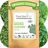 Package of Flawn Seed Kits micro clover seed with grass background