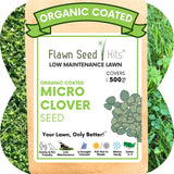 Flawn Seed Kits organic coated micro clover seed package with grass background