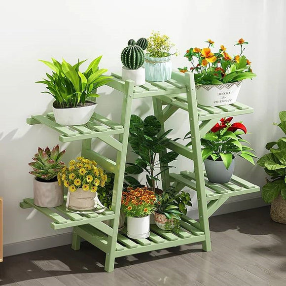 Indoor Outdoor Bamboo Wood 6-Shelf Flower Pot Plant Stand in Green Finish - FREE SHIPPING