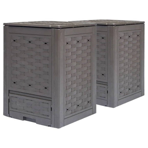 Set of 2 - Outdoor Garden 158 Gallon Compost Bin Set in Brown Plastic Rattan - FREE SHIPPING