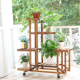 6-Shelf Portable Wooden Flower Pot Plant Stand with Locking Wheels - FREE SHIPPING