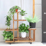 6-Shelf Portable Wooden Flower Pot Plant Stand with Locking Wheels - FREE SHIPPING