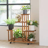 6-Shelf Portable Wooden Flower Pot Plant Stand with Locking Wheels - FREE SHIPPING