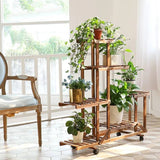 6-Shelf Portable Wooden Flower Pot Plant Stand with Locking Wheels - FREE SHIPPING