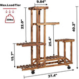 6-Shelf Portable Wooden Flower Pot Plant Stand with Locking Wheels - FREE SHIPPING