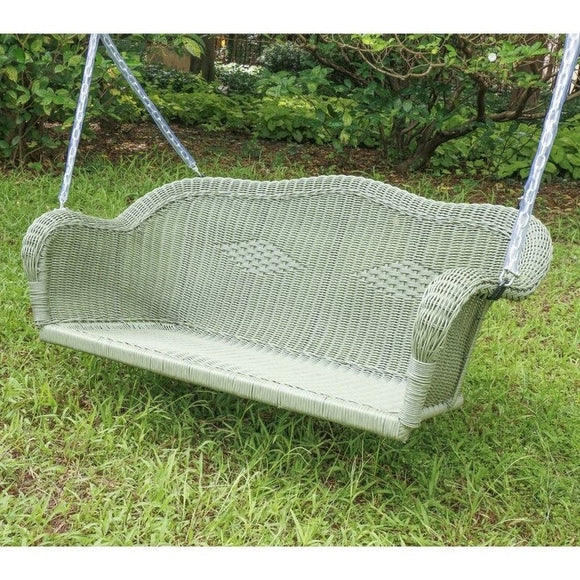 Resin Wicker Porch Swing with 4-ft Hanging Chain in Moss - FREE SHIPPING
