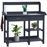 Grey Wood Outdoor Garden Potting Bench Storage Shelf with Removeable Sink - FREE SHIPPING