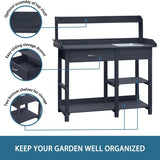 Grey Wood Outdoor Garden Potting Bench Storage Shelf with Removeable Sink - FREE SHIPPING