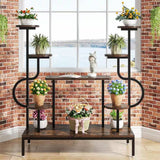 Modern Industrial Metal Wood Stepped Shelf Bookcase Plant Stand Shelving Unit - FREE SHIPPING