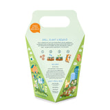 Green packaging Seed Ball Kits with illustrations and text on a white background