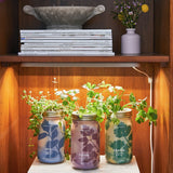 Three mason jars with herb labels on a wooden shelf with plants growing out of them. Smart Growbar