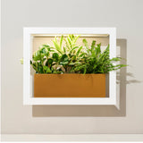 Framed picture of a plant box with green plants on a light gray wall. Smart Standard Growframe