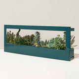 Teal rectangular planter with succulents on a white background Smart Landscape Growframe