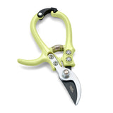 Gardening shears with green handle on a white background