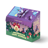 Fairy garden kit packaging with purple lid and colorful fairy-themed design on a white background