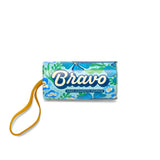Bravo seed confetti popper with a blue floral design on a white background