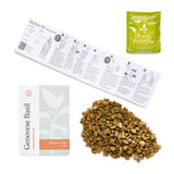 Replant kit with Genovese Basil seeds, fertilizer, and instructions on a white background