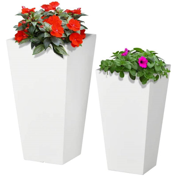 Set of 2 Modern Lightweight Outdoor Patio Flower Pot Planter Box in White - FREE SHIPPING