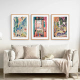 Henri Matisse Abstract Painting Wall Art Prints above a beige sofa in a living room.
