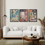 Living room with a white sofa, wooden coffee table, and Henri Matisse Abstract Painting Wall Art Prints on the wall.