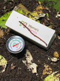 Meme's Worms packaging with a thermometer on soil