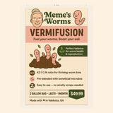 Advertisement for 'Meme's Worms Vermifusion' on a beige background