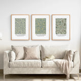 Large William Morris Floral Pattern Art Set Decor above a beige sofa in a living room.