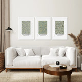 Living room with a white sofa, wooden coffee table, and Large William Morris Floral Pattern Art Set Decor on the wall.