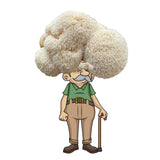 Cartoon character with large white hair and a mustache holding a walking stick on a white background Mr. Mushingham - Lion's Mane Mushroom Grow Kit
