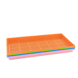Stack of colorful perforated trays on a white background 1020 Mesh Trays Shallow Extra Strength Colors -  1" Deep