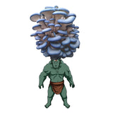 Mushrogre - Blue Oyster Mushroom Grow Kit character with a large head of blue and gray mushrooms on a white background
